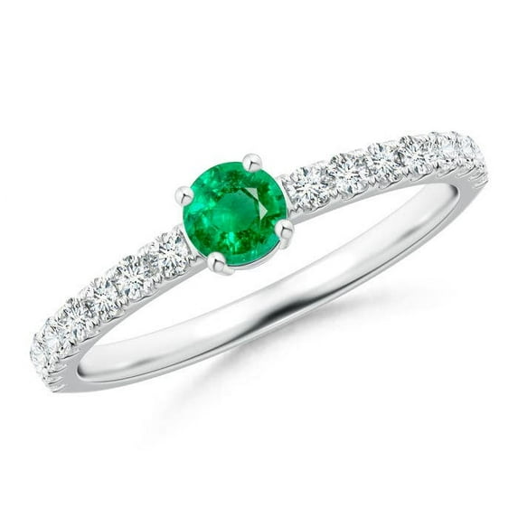 Angara Natural 0.24 Ct. Emerald with Diamond Classic Ring in 14K White Gold for Women (Ring Size: 11.5)