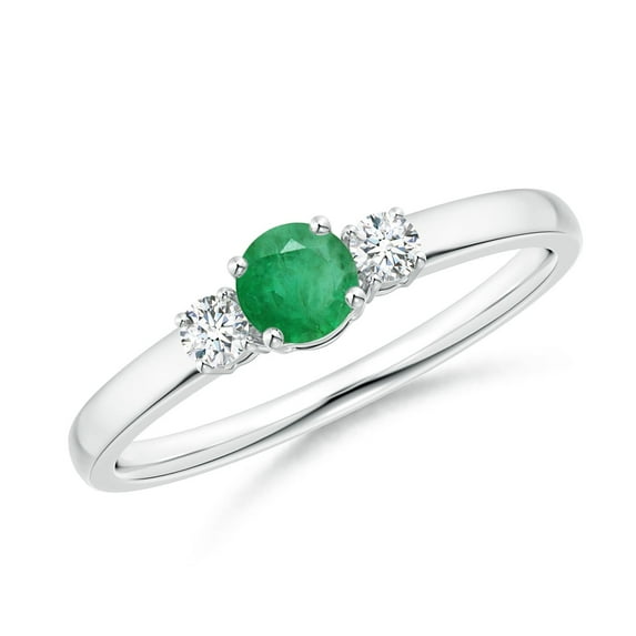 ANGARA Natural Classic Emerald and Diamond Three Stone Engagement Ring in 14K White Gold for Women (Size-4mm) | May Birthstone, Birthday, Anniversary, Jewelry Gift for Women | Natural Emerald Ring
