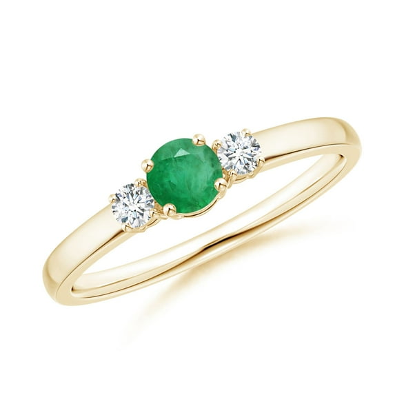 ANGARA Natural Classic Emerald and Diamond Three Stone Engagement Ring in 14K Yellow Gold for Women (Size-4mm) | May Birthstone, Birthday, Anniversary, Jewelry Gift for Women | Natural Emerald Ring