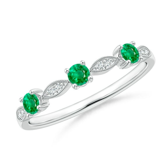 ANGARA Natural Emerald & Diamond Marquise and Dot Ring in 14K White Gold for Women (Size-2.7mm) | May Birthstone, Birthday, Anniversary, Jewelry Gift for Women | Natural Emerald Ring