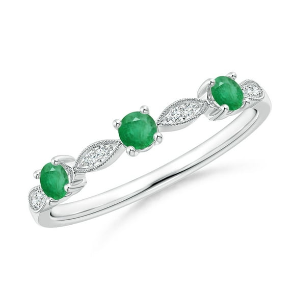 ANGARA Natural Emerald & Diamond Marquise and Dot Ring in 925 Sterling Silver for Women (Size-2.7mm) | May Birthstone, Birthday, Anniversary, Jewelry Gift for Women | Natural Emerald Ring