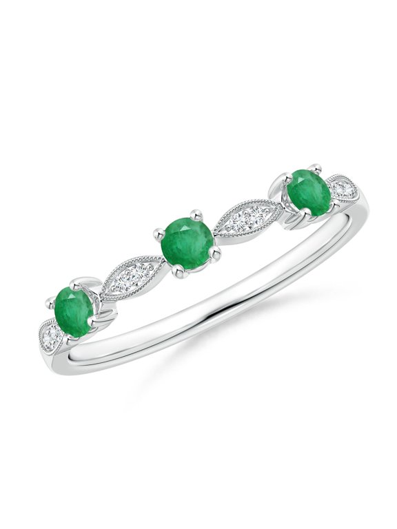 Natural Emerald & Diamond Marquise and Dot Ring in 925 Sterling Silver for Women (Size-2.7mm) | May Birthstone, Birthday, Anniversary, Jewelry Gift for Women | Natural Emerald Ring