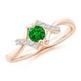 thumbnail image 1 of ANGARA Natural Solitaire Emerald Bypass Promise Ring with Diamond Accents in 14K Rose Gold for Women (Size-4mm) | May Birthstone, Birthday, Anniversary, Jewelry Gift for Women | Natural Emerald Ring, 1 of 9