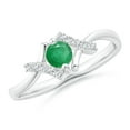 thumbnail image 1 of ANGARA Natural Solitaire Emerald Bypass Promise Ring with Diamond Accents in 14K White Gold for Women (Size-4mm) | May Birthstone, Birthday, Anniversary, Jewelry Gift for Women | Natural Emerald Ring, 1 of 9