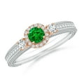 thumbnail image 1 of ANGARA Natural Vintage Inspired Round Emerald Halo Ring with Filigree in 14K White & Rose Gold for Women (Size-4mm) | May Birthstone, Anniversary, Jewelry Gift for Women | Natural Emerald Ring, 1 of 9