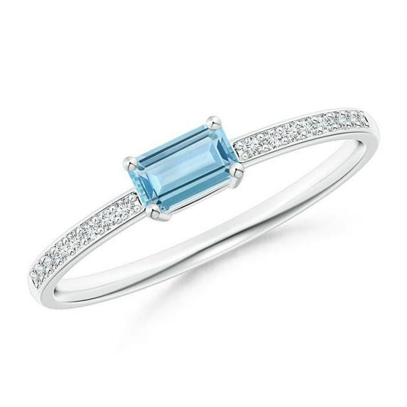 ANGARA Natural East-West Emerald-Cut Aquamarine Solitaire Ring in 14K White Gold for Women (Size-5x3mm) | March Birthstone, Birthday, Anniversary, Jewelry Gift for Women | Natural Aquamarine Ring