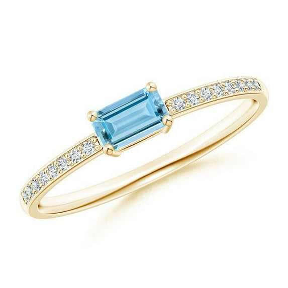 ANGARA Natural East-West Emerald-Cut Aquamarine Solitaire Ring in 14K Yellow Gold for Women (Size-5x3mm) | March Birthstone, Birthday, Anniversary, Jewelry Gift for Women | Natural Aquamarine Ring