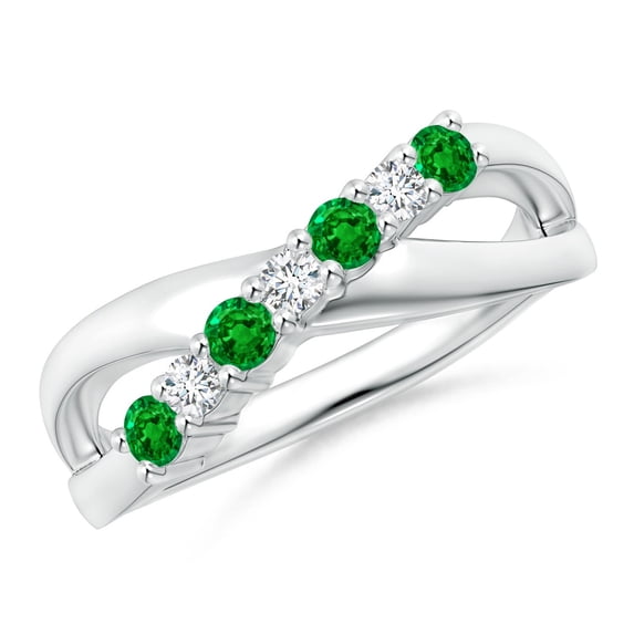 ANGARA Natural Round Emerald and Diamond Crossover Engagement Ring in 14K White Gold for Women (Size-2.5mm) | May Birthstone, Birthday, Anniversary, Jewelry Gift for Women | Natural Emerald Ring