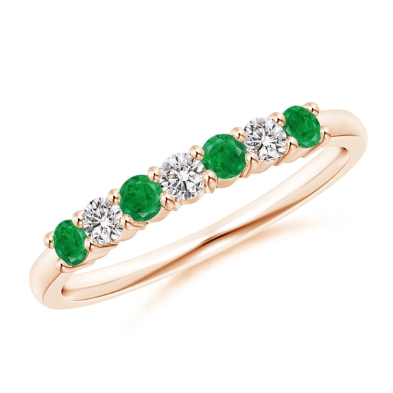 ANGARA Natural Half Eternity Seven Stone Emerald and Diamond Wedding Ring in 14K Rose Gold for Women (Size-2.5mm) | May Birthstone, Anniversary, Jewelry Gift for Women | Natural Emerald Ring