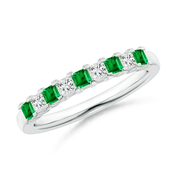 Angara Natural 0.25 Ct. Emerald with Diamond Non Eternity Wedding Band in 14K White Gold for Women (Ring Size: 11.5)