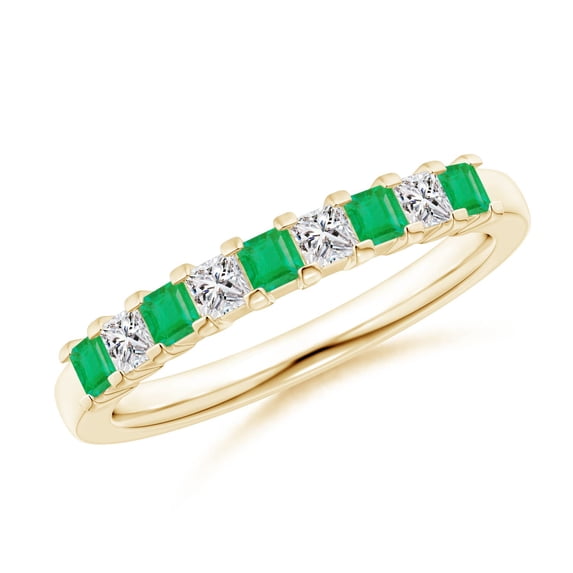 ANGARA Natural Square Emerald and Princess Diamond Semi Eternity Wedding Ring in 14K Yellow Gold for Women (Size-2.2mm) | May Birthstone, Anniversary, Jewelry Gift for Women | Natural Emerald Ring
