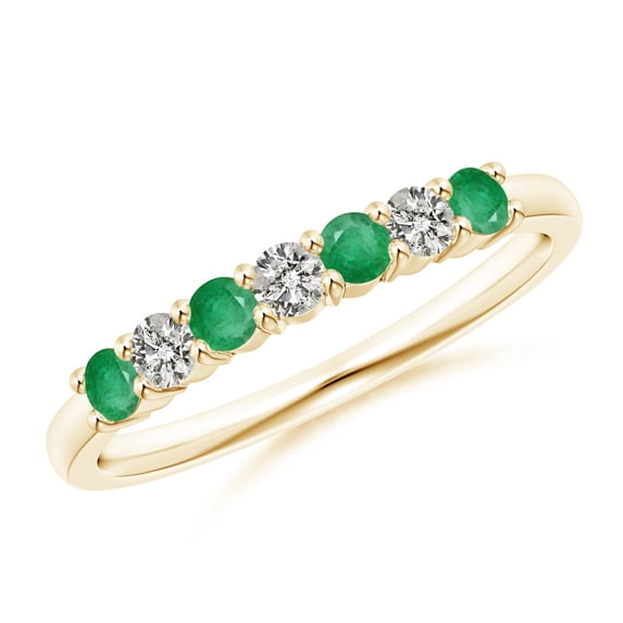 ANGARA Natural Half Eternity Seven Stone Emerald and Diamond Wedding Ring in 14K Yellow Gold for Women (Size-2.5mm) | May Birthstone, Anniversary, Jewelry Gift for Women | Natural Emerald Ring