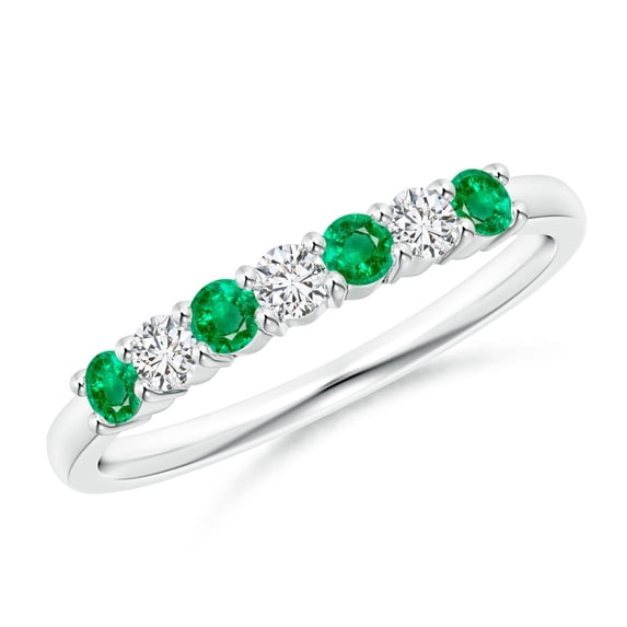 ANGARA Natural Half Eternity Seven Stone Emerald and Diamond Wedding Ring in 925 Sterling Silver for Women (Size-2.5mm) | May Birthstone, Anniversary, Jewelry Gift for Women | Natural Emerald Ring