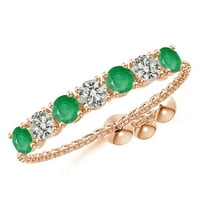 ANGARA Natural Seven Stone Emerald and Diamond Tennis Bolo Ring in 14K Rose Gold for Women (Size-2.5mm) | May Birthstone, Birthday, Anniversary, Jewelry Gift for Women | Natural Emerald Ring
