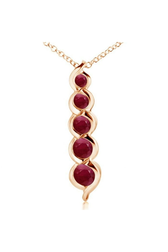 Natural Five Stone Round Ruby Journey Pendant in 14K Rose Gold for Women (Size-3.6mm) | July Birthstone, Birthday, Anniversary, Jewelry Gift for Women | Natural Ruby Necklace