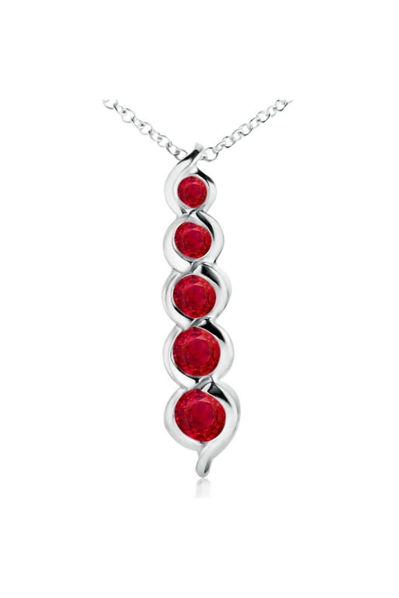 Natural Five Stone Round Ruby Journey Pendant in 14K White Gold for Women (Size-3.6mm) | July Birthstone, Birthday, Anniversary, Jewelry Gift for Women | Natural Ruby Necklace