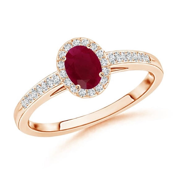 ANGARA Natural Classic Oval Ruby Halo Engagement Ring with Diamond Accents in 14K Rose Gold for Women (Size-5x3mm) | July Birthstone, Birthday, Anniversary, Jewelry Gift for Women | Natural Ruby Ring
