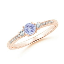 ANGARA Natural Classic Three Stone Tanzanite and Diamond Ring in 14K Rose Gold for Women (Size-4mm) | December Birthstone, Birthday, Anniversary, Jewelry Gift for Women | Natural Tanzanite Ring