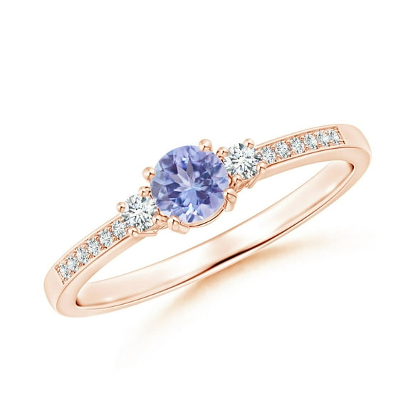 ANGARA Natural Classic Three Stone Tanzanite and Diamond Ring in 14K Rose Gold for Women (Size-4mm) | December Birthstone, Birthday, Anniversary, Jewelry Gift for Women | Natural Tanzanite Ring