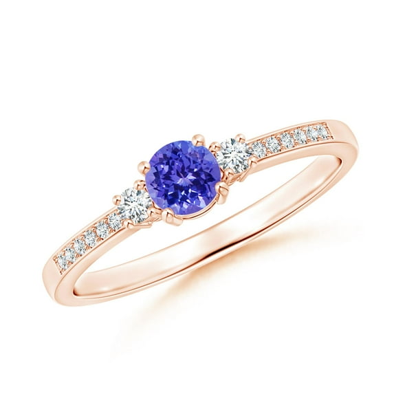 ANGARA Natural Classic Three Stone Tanzanite and Diamond Ring in 14K Rose Gold for Women (Size-4mm) | December Birthstone, Birthday, Anniversary, Jewelry Gift for Women | Natural Tanzanite Ring