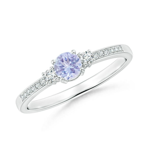 ANGARA Natural Classic Three Stone Tanzanite and Diamond Ring in 14K White Gold for Women (Size-4mm) | December Birthstone, Birthday, Anniversary, Jewelry Gift for Women | Natural Tanzanite Ring