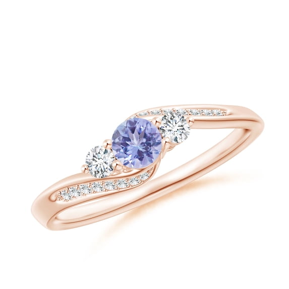 ANGARA Natural Tanzanite and Diamond Three Stone Bypass Engagement Ring in 14K Rose Gold for Women (Size-4mm) | December Birthstone, Anniversary, Jewelry Gift for Women | Natural Tanzanite Ring