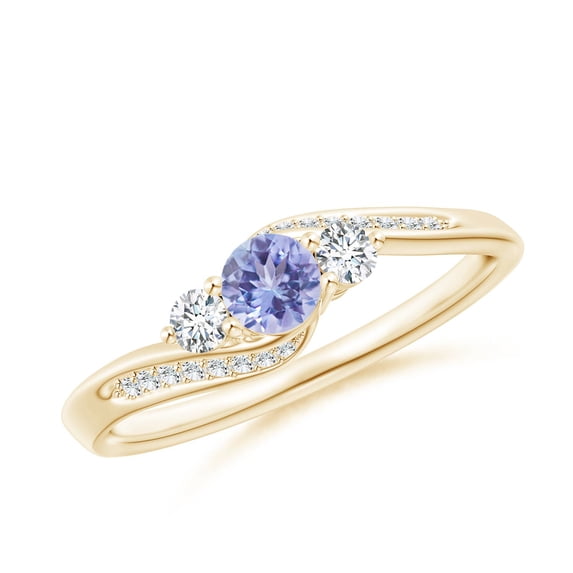 ANGARA Natural Tanzanite and Diamond Three Stone Bypass Engagement Ring in 14K Yellow Gold for Women (Size-4mm) | December Birthstone, Anniversary, Jewelry Gift for Women | Natural Tanzanite Ring