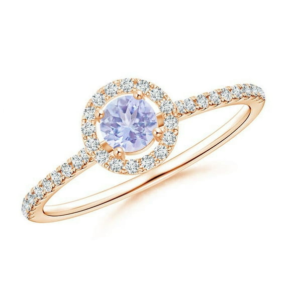 ANGARA Natural Floating Tanzanite Halo Ring with Diamond Accents in 14K Rose Gold for Women (Size-4mm) | December Birthstone, Birthday, Anniversary, Jewelry Gift for Women | Natural Tanzanite Ring
