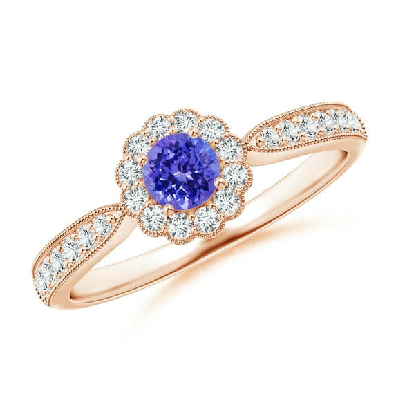 Angara Natural 0.25 Ct. Tanzanite with Diamond Halo Ring in 14K Rose Gold for Women (Ring Size: 9.5)