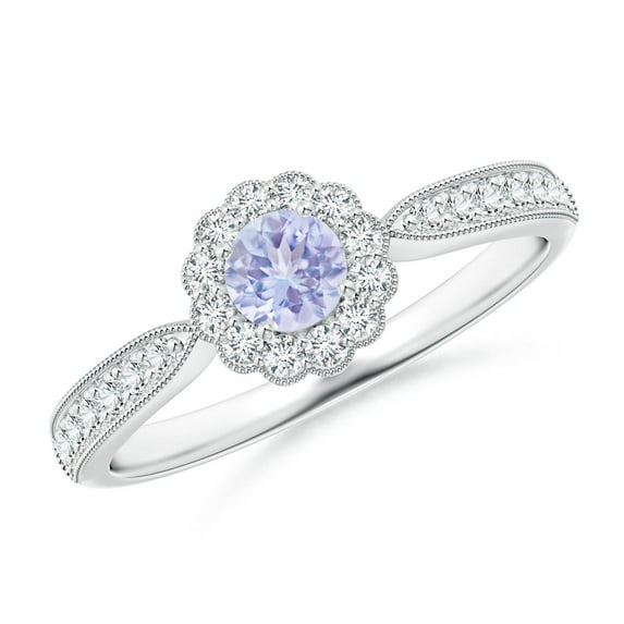 Angara Natural 0.25 Ct. Tanzanite with Diamond Halo Ring in 14K White Gold for Women (Ring Size: 3)