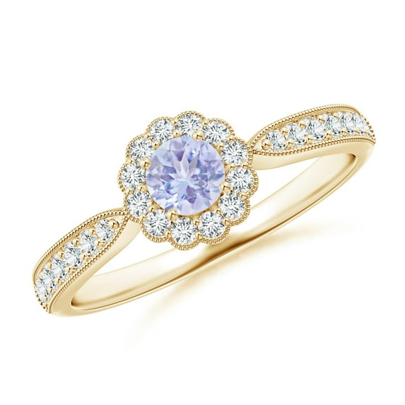 Angara Natural 0.25 Ct. Tanzanite with Diamond Halo Ring in 14K Yellow Gold for Women (Ring Size: 11.5)