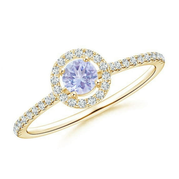 ANGARA Natural Floating Tanzanite Halo Ring with Diamond Accents in 14K Yellow Gold for Women (Size-4mm) | December Birthstone, Birthday, Anniversary, Jewelry Gift for Women | Natural Tanzanite Ring