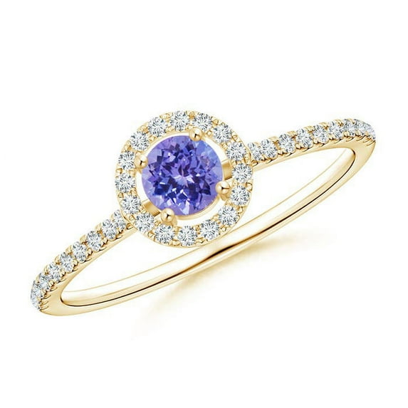 ANGARA Natural Floating Tanzanite Halo Ring with Diamond Accents in 14K Yellow Gold for Women (Size-4mm) | December Birthstone, Birthday, Anniversary, Jewelry Gift for Women | Natural Tanzanite Ring