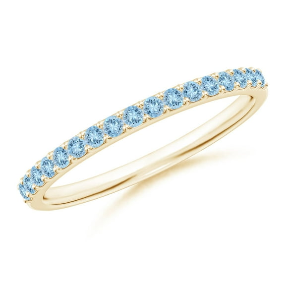ANGARA Natural Prong Set Half Eternity Round Aquamarine Wedding Ring in 14K Yellow Gold for Women (Size-1.5mm) | March Birthstone, Anniversary, Jewelry Gift for Women | Natural Aquamarine Ring