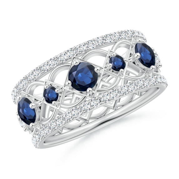 ANGARA Natural Art Deco Inspired Graduated Sapphire and Diamond Ring in 14K White Gold for Women (Size-3.8mm) | September Birthstone, Anniversary, Jewelry Gift for Women | Natural Blue Sapphire Ring