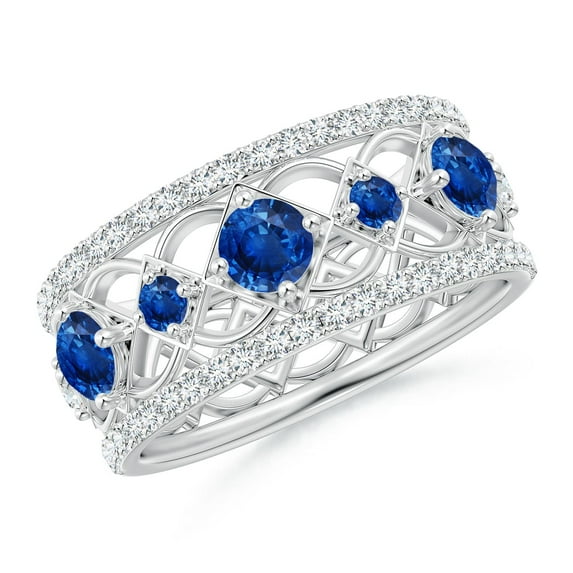 ANGARA Natural Art Deco Inspired Graduated Sapphire and Diamond Ring in 14K White Gold for Women (Size-3.8mm) | September Birthstone, Anniversary, Jewelry Gift for Women | Natural Blue Sapphire Ring