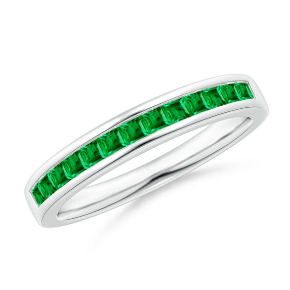 ANGARA Natural Channel Set Square Emerald Half Eternity Ring in 14K White Gold for Women (Size-1.8mm) | May Birthstone, Birthday, Anniversary, Jewelry Gift for Women | Natural Emerald Ring