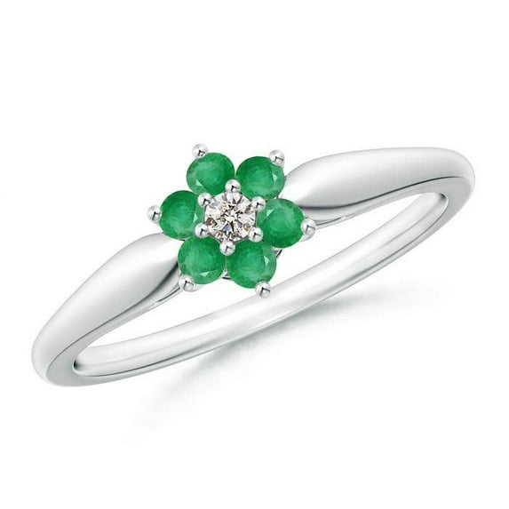 ANGARA Natural Classic Six Petal Emerald and Diamond Flower Ring in 14K White Gold for Women (Size-2mm) | May Birthstone, Birthday, Anniversary, Jewelry Gift for Women | Natural Emerald Ring