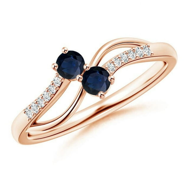 Angara Natural 0.28 Ct. Blue Sapphire with Diamond Side Stone Ring in 14K Rose Gold for Women (Ring Size: 7)