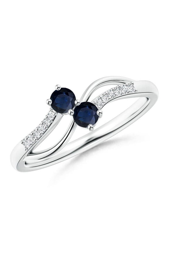 Natural Classic Two Stone Sapphire Bypass Split Shank Ring in 14K White Gold for Women (Size-3mm) | September Birthstone, Anniversary, Jewelry Gift for Women | Natural Blue Sapphire Ring