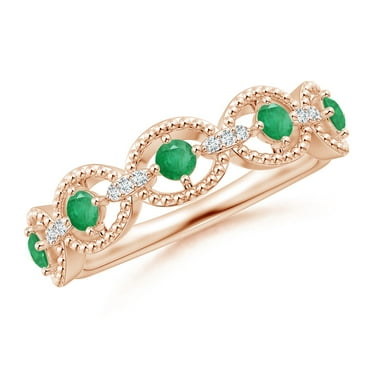 ANGARA Natural Art Deco Style Emerald Scalloped Anniversary Ring in 14K Rose Gold for Women (Size-2.4mm) | May Birthstone, Birthday, Anniversary, Jewelry Gift for Women | Natural Emerald Ring