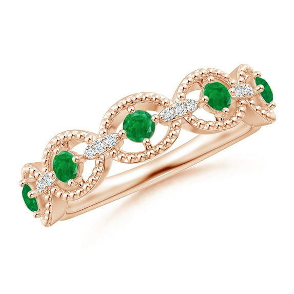 ANGARA Natural Art Deco Style Emerald Scalloped Anniversary Ring in 14K Rose Gold for Women (Size-2.4mm) | May Birthstone, Birthday, Anniversary, Jewelry Gift for Women | Natural Emerald Ring