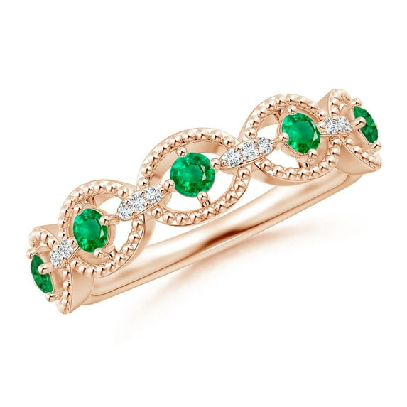 ANGARA Natural Art Deco Style Emerald Scalloped Anniversary Ring in 14K Rose Gold for Women (Size-2.4mm) | May Birthstone, Birthday, Anniversary, Jewelry Gift for Women | Natural Emerald Ring