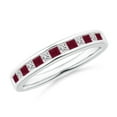 thumbnail image 1 of ANGARA Natural Channel Square Ruby and Diamond Half Eternity Ring in 14K White Gold for Women (Size-1.8mm) | July Birthstone, Birthday, Anniversary, Jewelry Gift for Women | Natural Ruby Ring, 1 of 9