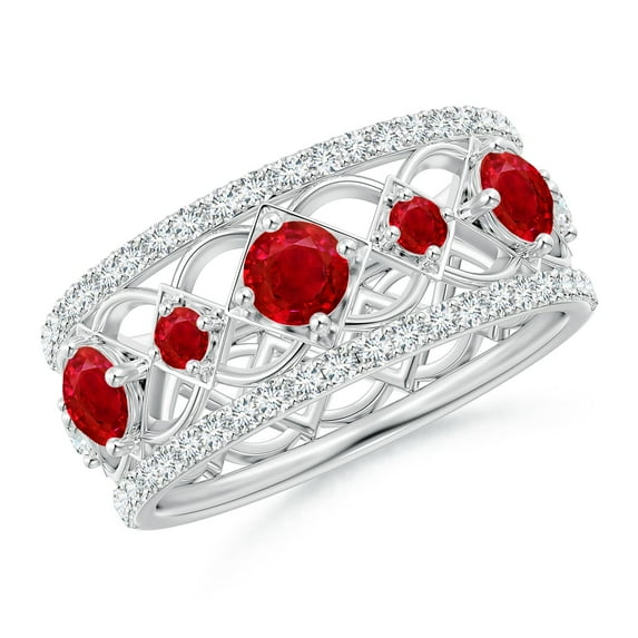 ANGARA Natural Art Deco Inspired Graduated Ruby and Diamond Ring in 14K White Gold for Women (Size-3.8mm) | July Birthstone, Birthday, Anniversary, Jewelry Gift for Women | Natural Ruby Ring