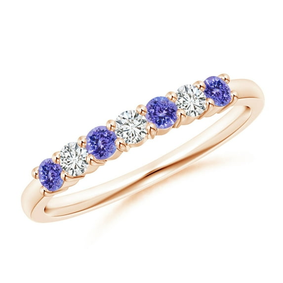 ANGARA Natural Half Eternity 7 Stone Tanzanite and Diamond Wedding Ring in 14K Rose Gold for Women (Size-2.5mm) | December Birthstone, Anniversary, Jewelry Gift for Women | Natural Tanzanite Ring