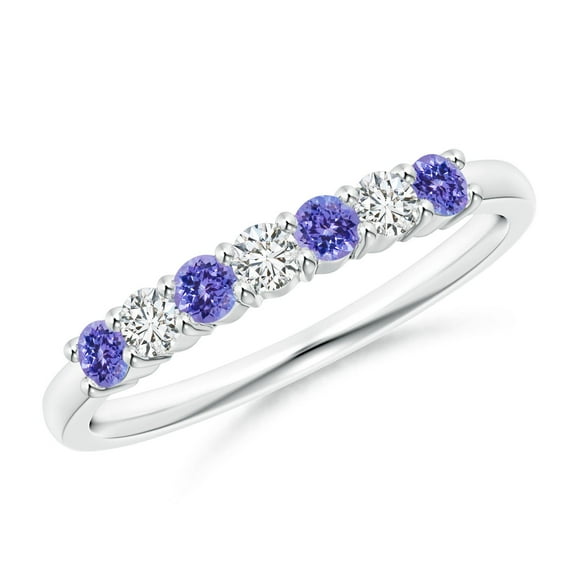 ANGARA Natural Half Eternity 7 Stone Tanzanite and Diamond Wedding Ring in 14K White Gold for Women (Size-2.5mm) | December Birthstone, Anniversary, Jewelry Gift for Women | Natural Tanzanite Ring