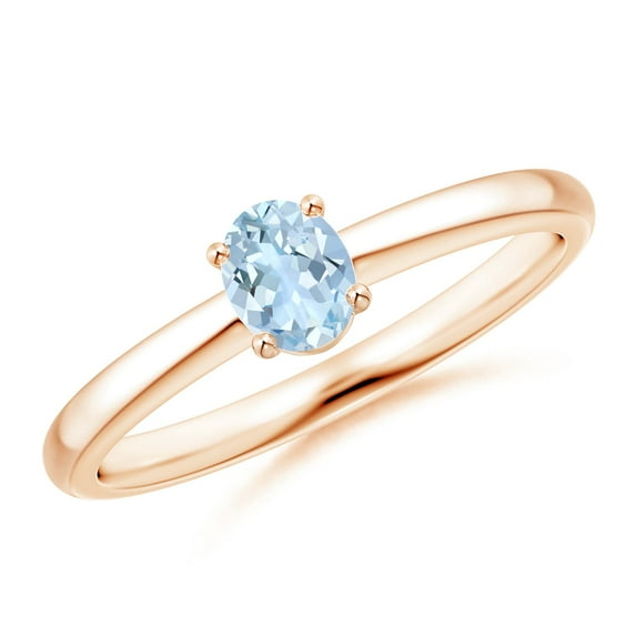 ANGARA Natural Classic Solitaire Oval Aquamarine Promise Ring in 14K Rose Gold for Women (Size-5x4mm) | March Birthstone, Birthday, Anniversary, Jewelry Gift for Women | Natural Aquamarine Ring
