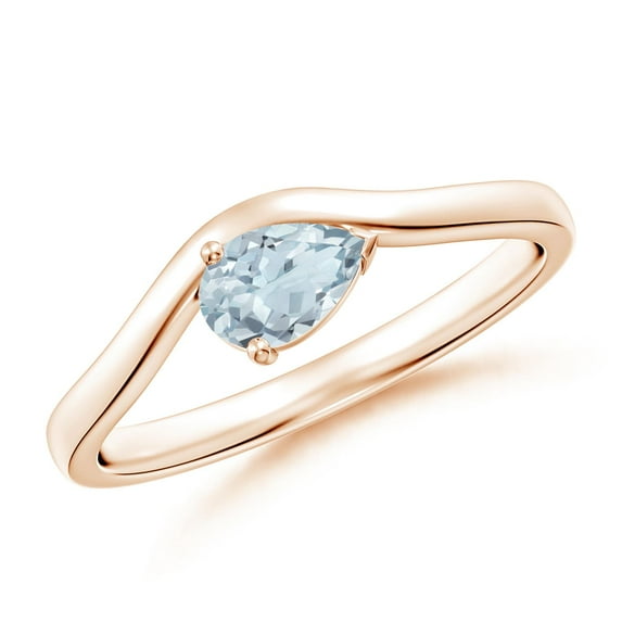 ANGARA Natural Pear Aquamarine Wave Shank Solitaire Engagement Ring in 14K Rose Gold for Women (Size-6x4mm) | March Birthstone, Birthday, Anniversary, Jewelry Gift for Women | Natural Aquamarine Ring