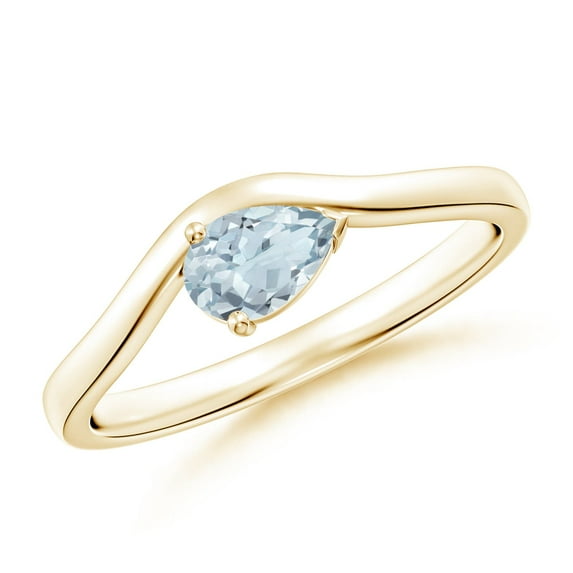 ANGARA Natural Pear Aquamarine Wave Shank Solitaire Engagement Ring in 14K Yellow Gold for Women (Size-6x4mm) | March Birthstone, Anniversary, Jewelry Gift for Women | Natural Aquamarine Ring
